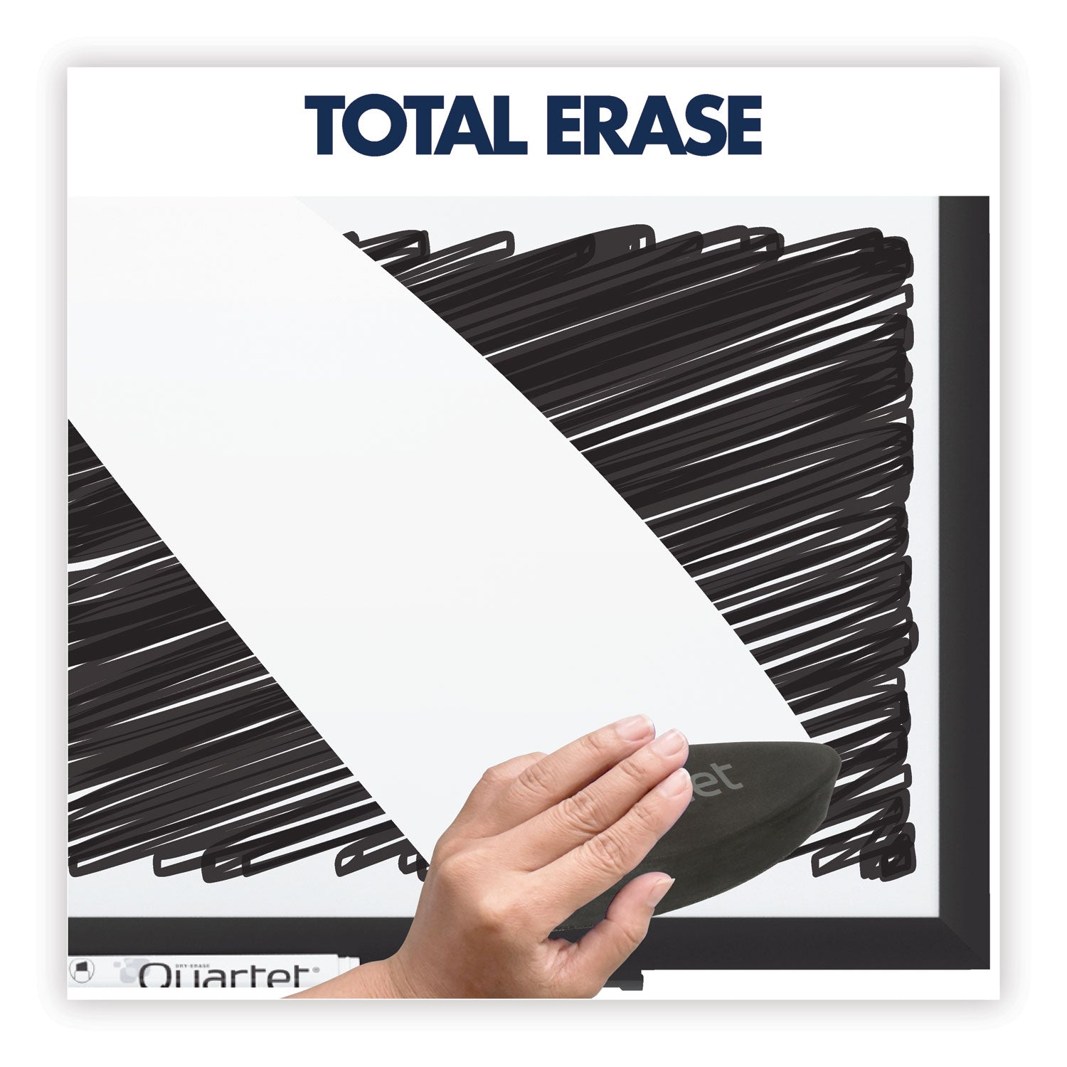 Quartet Classic Total Erase Whiteboard, 72" x 48", White Melamine Surface, Black Aluminum Frame, Horizontal/Vertical Mount, Includes Marker Tray, Dry Erase Marker, and Mounting Hardware, 1 Each, TAA Compliant