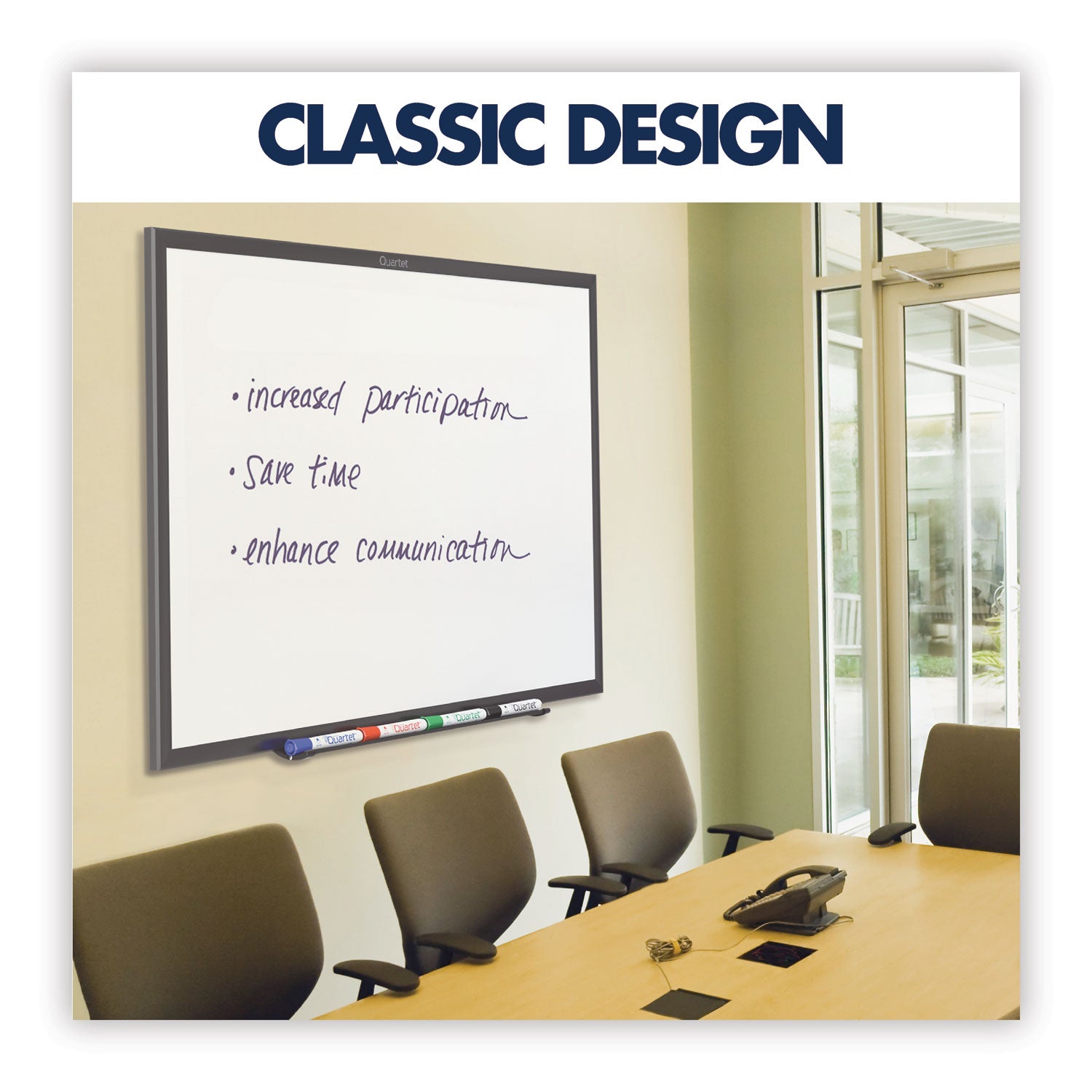 Quartet Classic Magnetic Whiteboard - 36" (3 ft) Width x 24" (2 ft) Height - White Painted Steel Surface - Black Aluminum Frame - Horizontal/Vertical - Magnetic - 1 Each