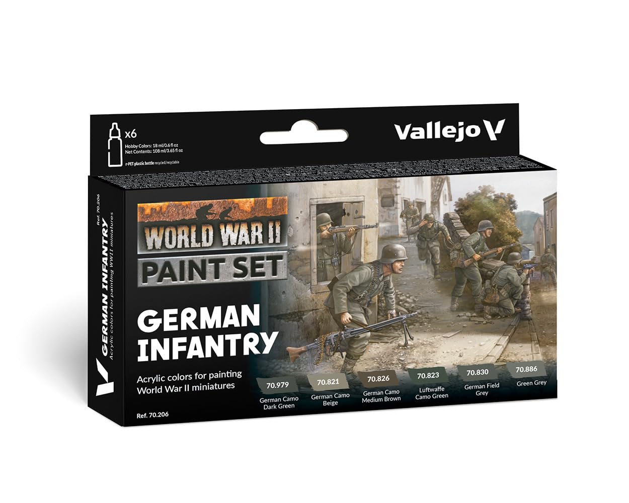 Vallejo - WWII German Infantry Model Color Paint Set | Historic Military Shades | Brush & Airbrush Compatible Acrylic Colors | Pro Modeler Collection | 6 bottles x 18 ml. (0.6 fl.oz)