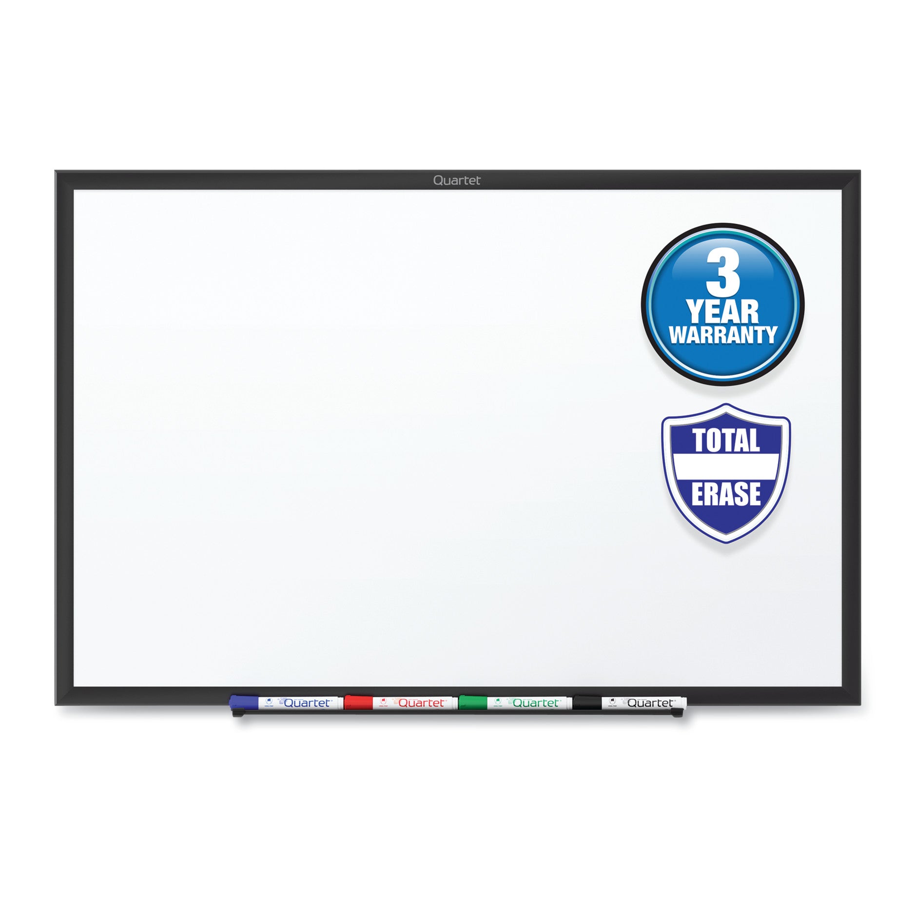 Quartet Classic Total Erase Whiteboard, 72" x 48", White Melamine Surface, Black Aluminum Frame, Horizontal/Vertical Mount, Includes Marker Tray, Dry Erase Marker, and Mounting Hardware, 1 Each, TAA Compliant