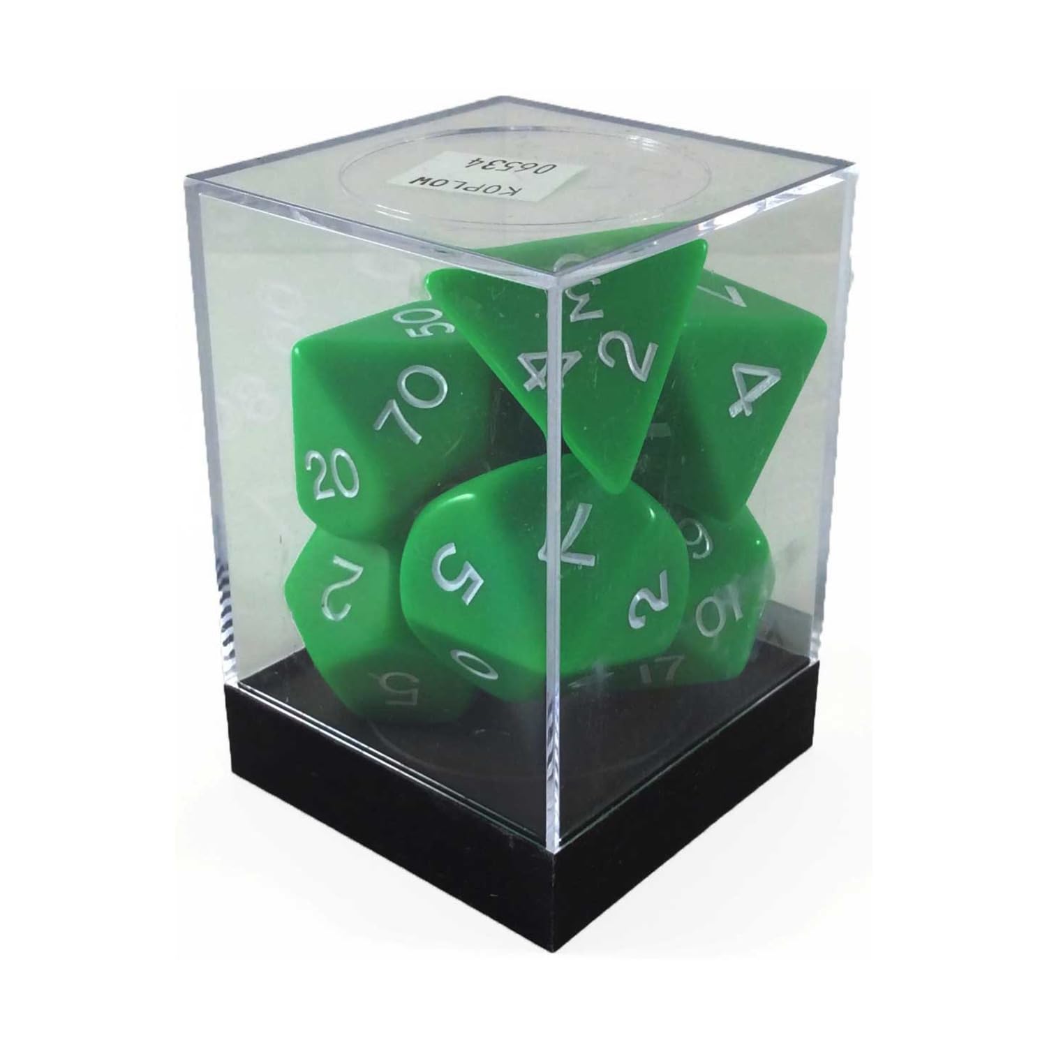 Green Jumbo Dice with White Numbers D6 24mm (15/16in) Set of 7 Dice Koplow Games