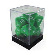 Green Jumbo Dice with White Numbers D6 24mm (15/16in) Set of 7 Dice Koplow Games