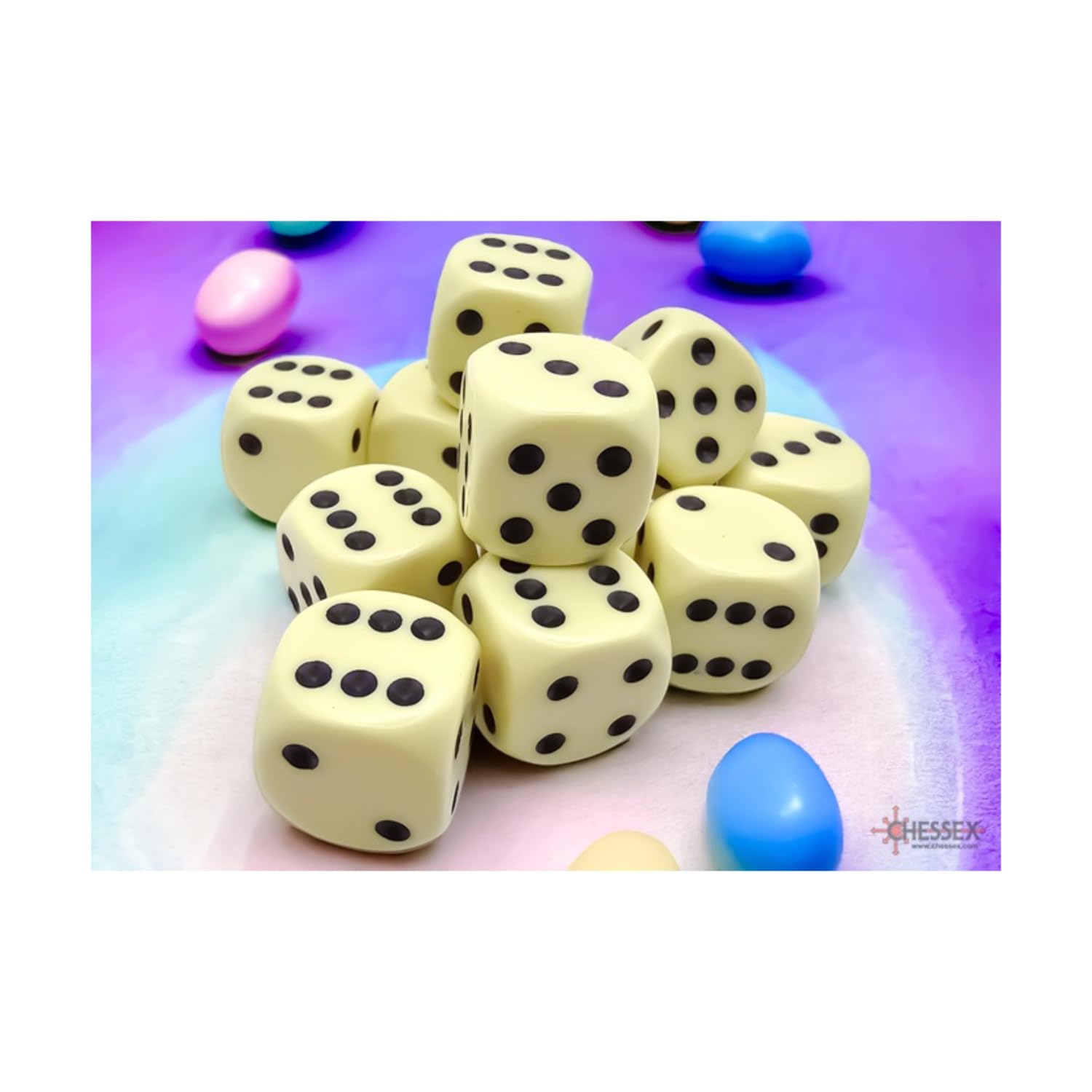 d6 Cube 16mm Opaque Pastel Yellow/black (12)