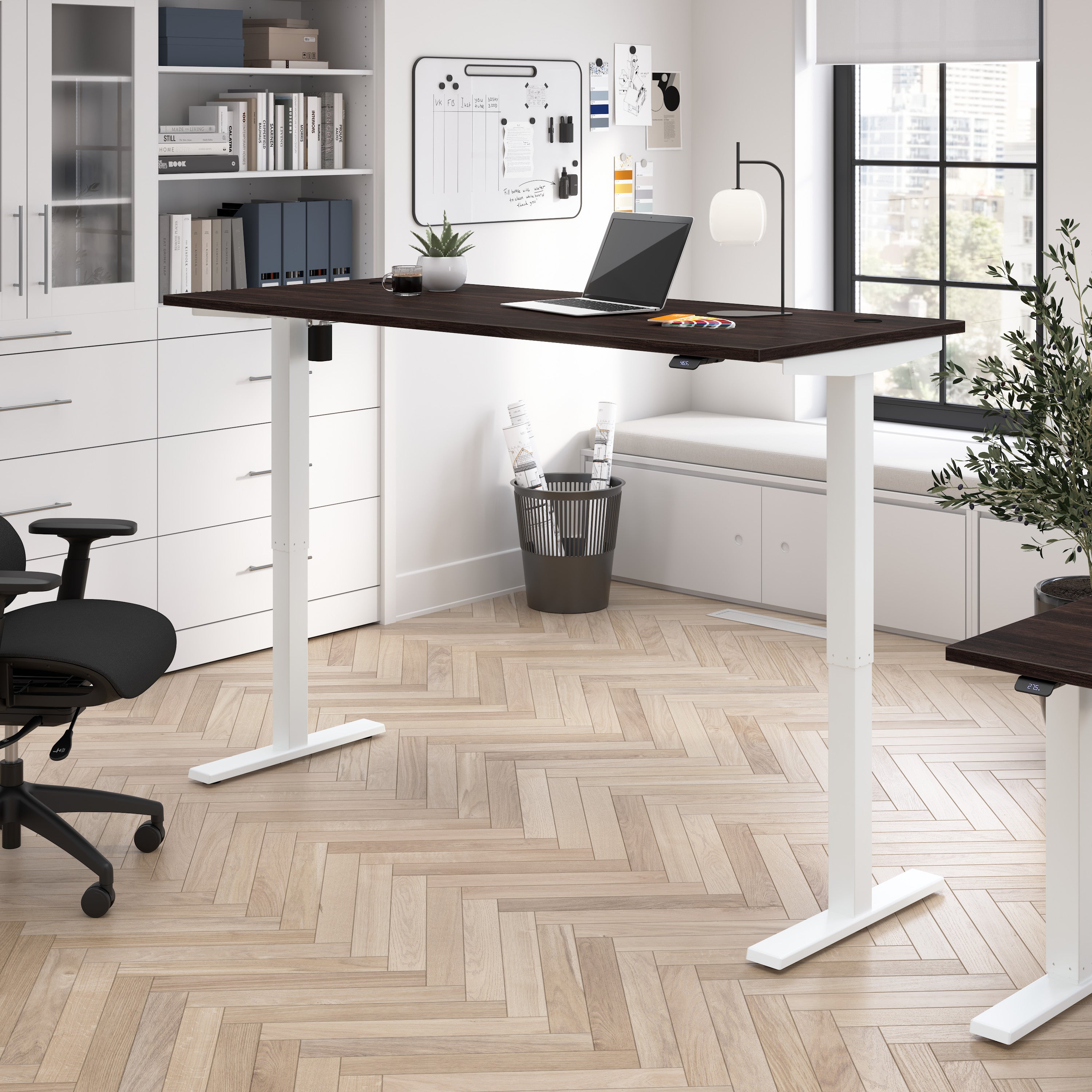 Bush Business Furniture Move 40 Series 72W x 30D Electric Height Adjustable Standing Desk in Black Walnut with White Base - 71.02" Width x 29.37" Depth x 28.17" Height