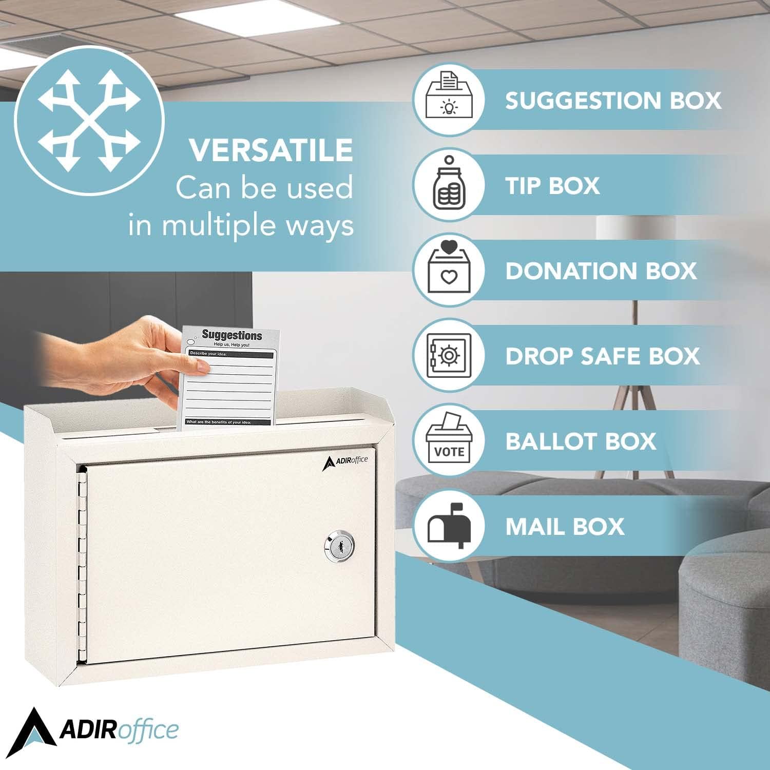 Medium Size White Steel Multi-Purpose Suggestion Drop Box with Suggestion Cards