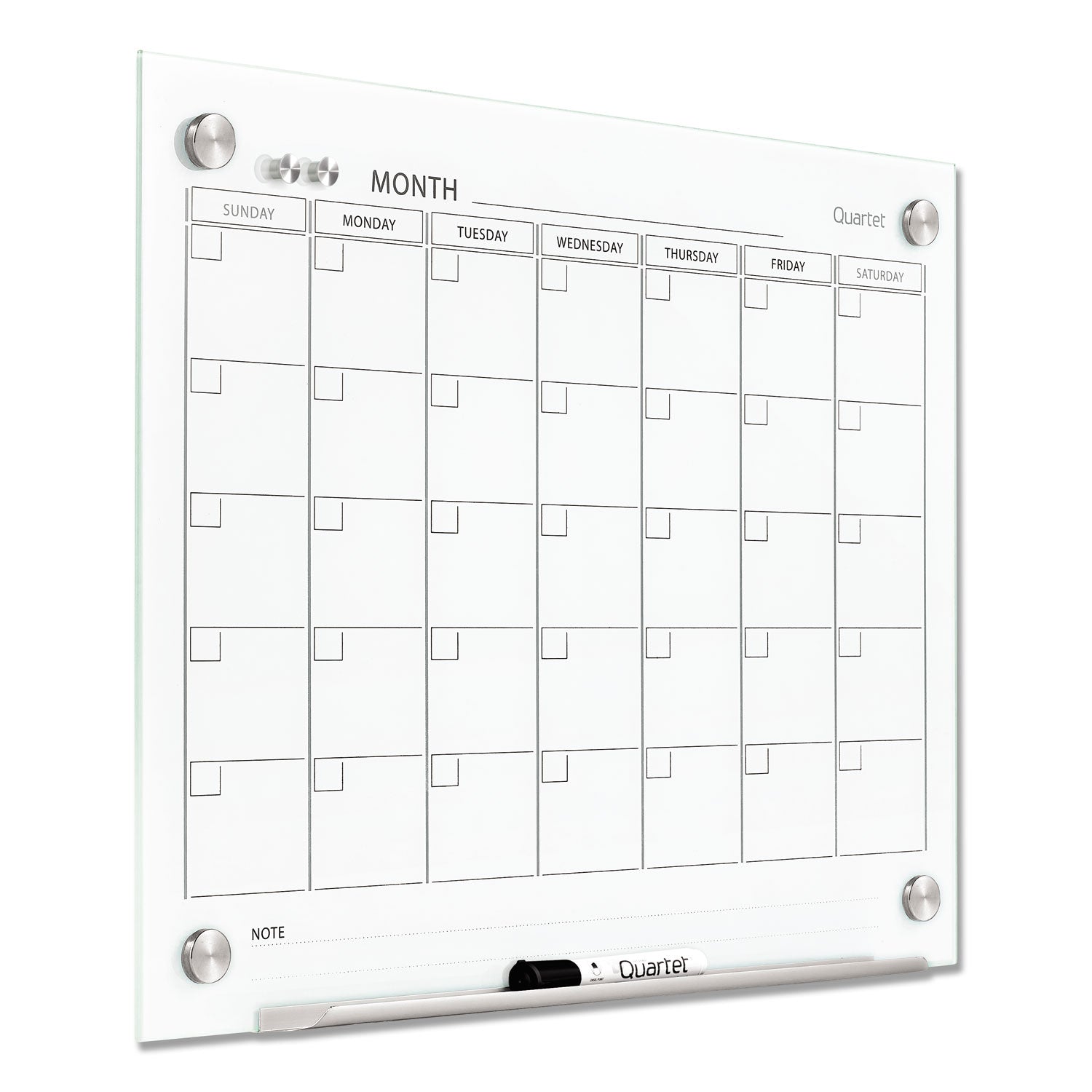 Monthly - 1 Month - White - Tempered Glass - 18" Height x 24" Width - Magnetic, Durable, Stain Resistant, Ghost Resistant, Scratch Resistant, Dent Resistant, Dry Erase Surface, Notes Area, Reusable - 1 Each