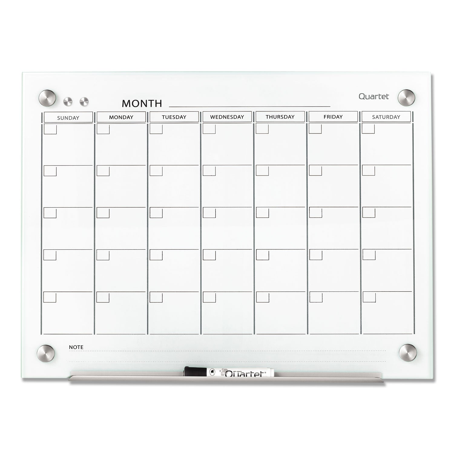 Monthly - 1 Month - White - Tempered Glass - 18" Height x 24" Width - Magnetic, Durable, Stain Resistant, Ghost Resistant, Scratch Resistant, Dent Resistant, Dry Erase Surface, Notes Area, Reusable - 1 Each