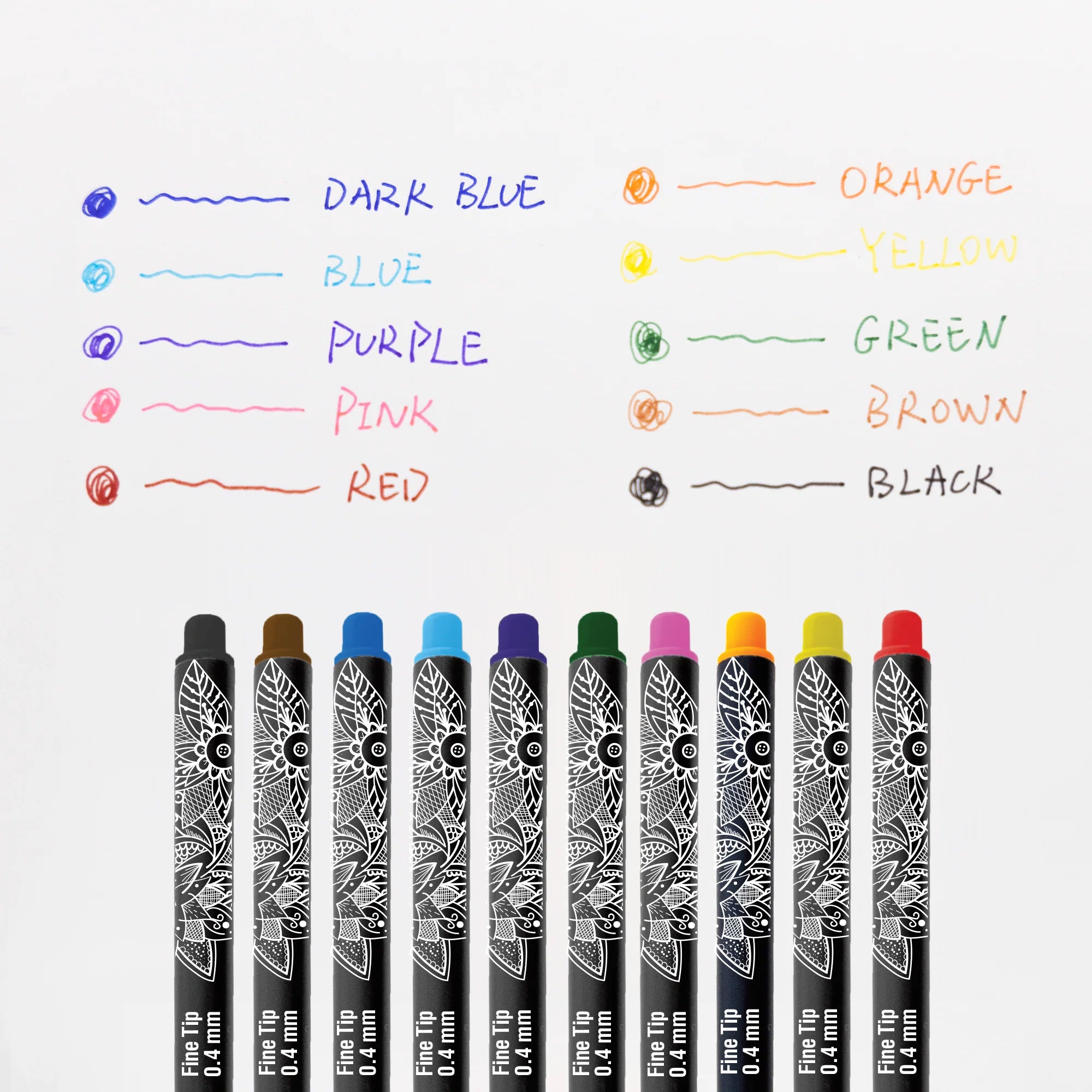 Skylar 0.4 mm Fineliner Pen, 10 Color