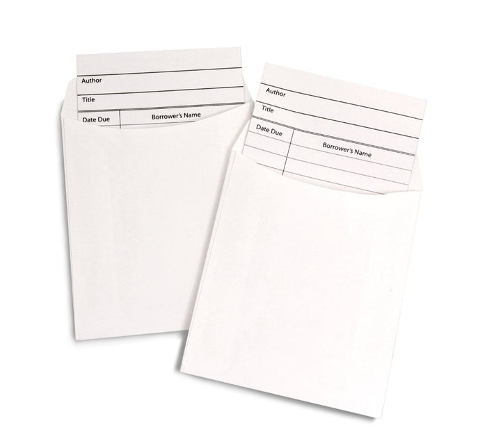 30 Library Pockets and 30 Library Cards, Self-Adhesive, White