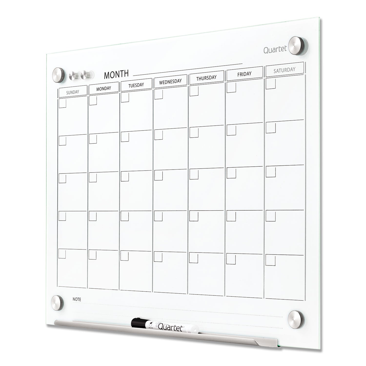 Monthly - 1 Month - White - Tempered Glass - 18" Height x 24" Width - Magnetic, Durable, Stain Resistant, Ghost Resistant, Scratch Resistant, Dent Resistant, Dry Erase Surface, Notes Area, Reusable - 1 Each