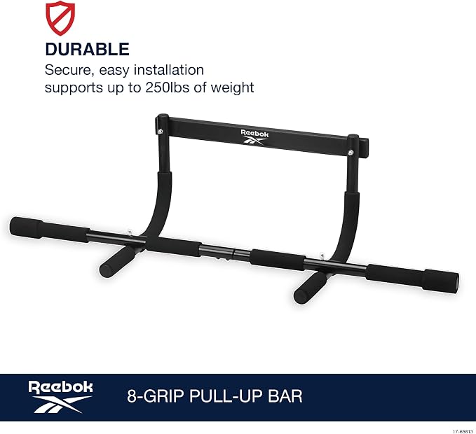 Reebok 8-Grip Pull-Up Bar, Multi-Function Upper Body Workout Rod