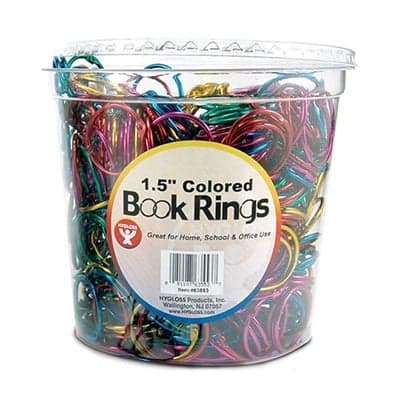 Book Rings in Counter Display - Assorted Metallic Colors, 500 Rings, 1"