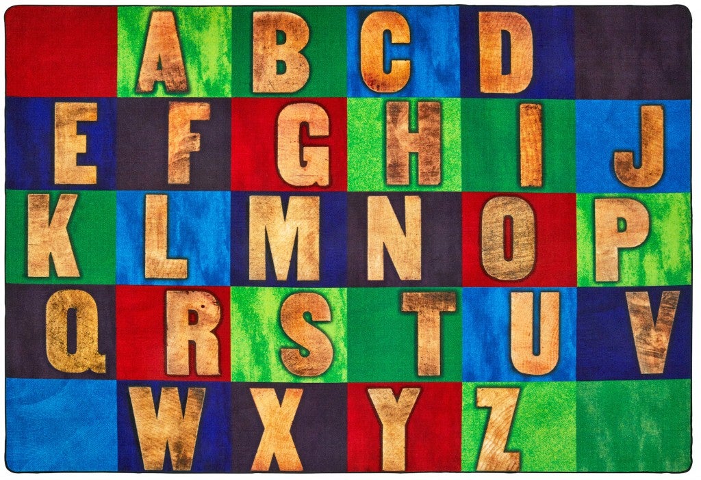 Rustic Wood Literacy Seating Rug - 8ft x 12ft - Rectangle - Multi