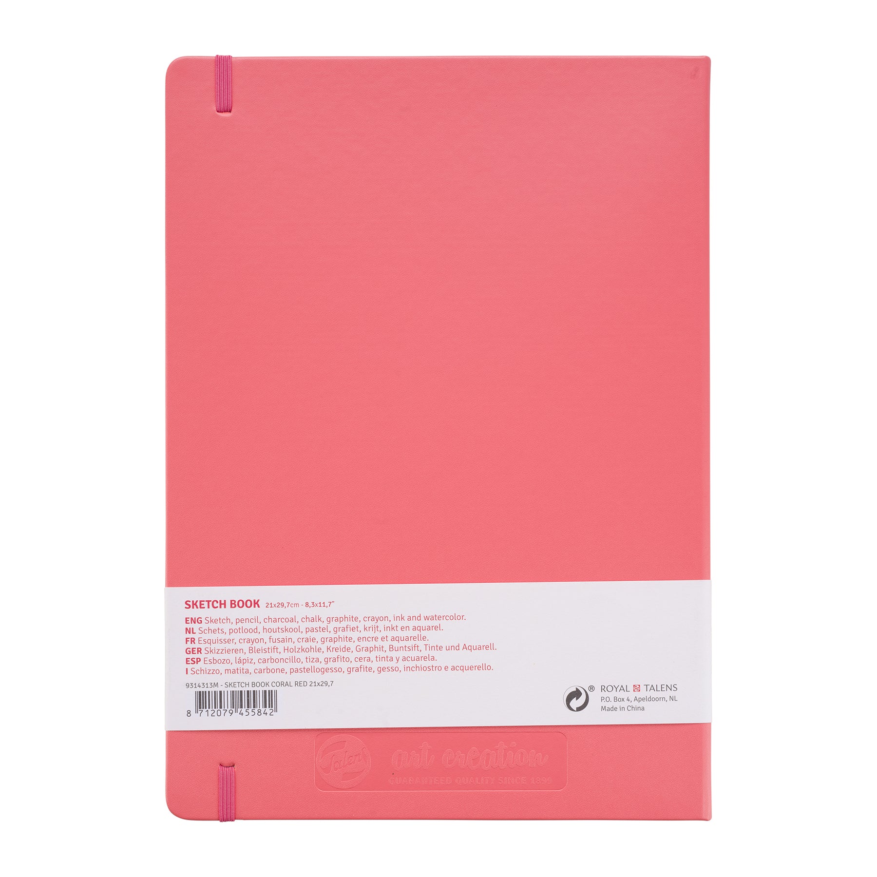 Sketchbook, 80 Sheets, 90lbs, Coral Red Cover, 8.3" x 11.7" (A4)