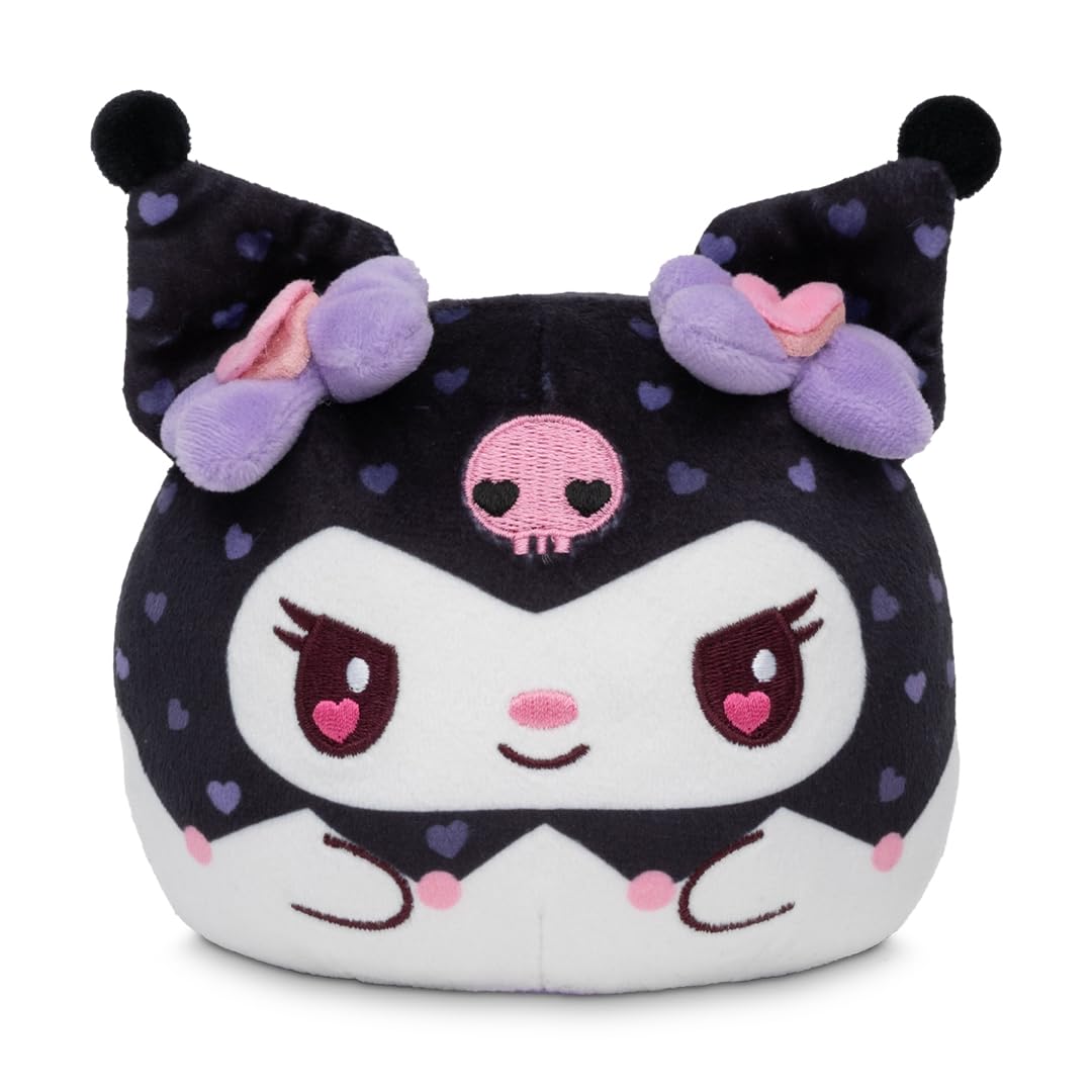 TeeTurtle Reversible Sanrio Kuromi Plushie 4-Inch Present Two-Sided Flip Plush Toy with Embroidered Details - Cute Mini Collectible Plush for Kids, Teens, and Adults