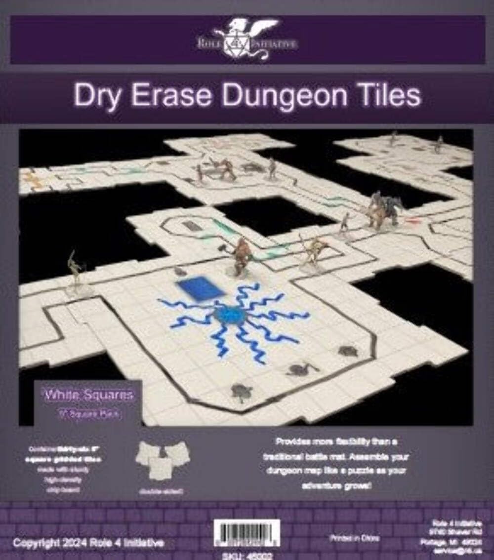 Dry Erase Dungeon Tiles, Shapes, and Sizes White Thirty-Six 5" Squares