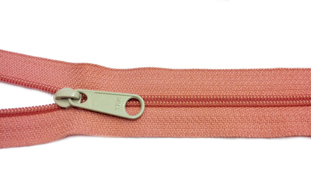 Zipper Chain by The Yard, YKK #4.5 Chain Nylon Coil (1 Yard Coral Pink Chain + 2 Sliders) - in Your Choice of Slider (YKK Coil Long Pull N/L Slider)