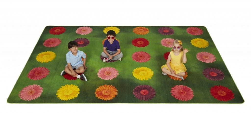 Flower Power Seating Rug - 8ft x 12ft - Rectangle - Blue