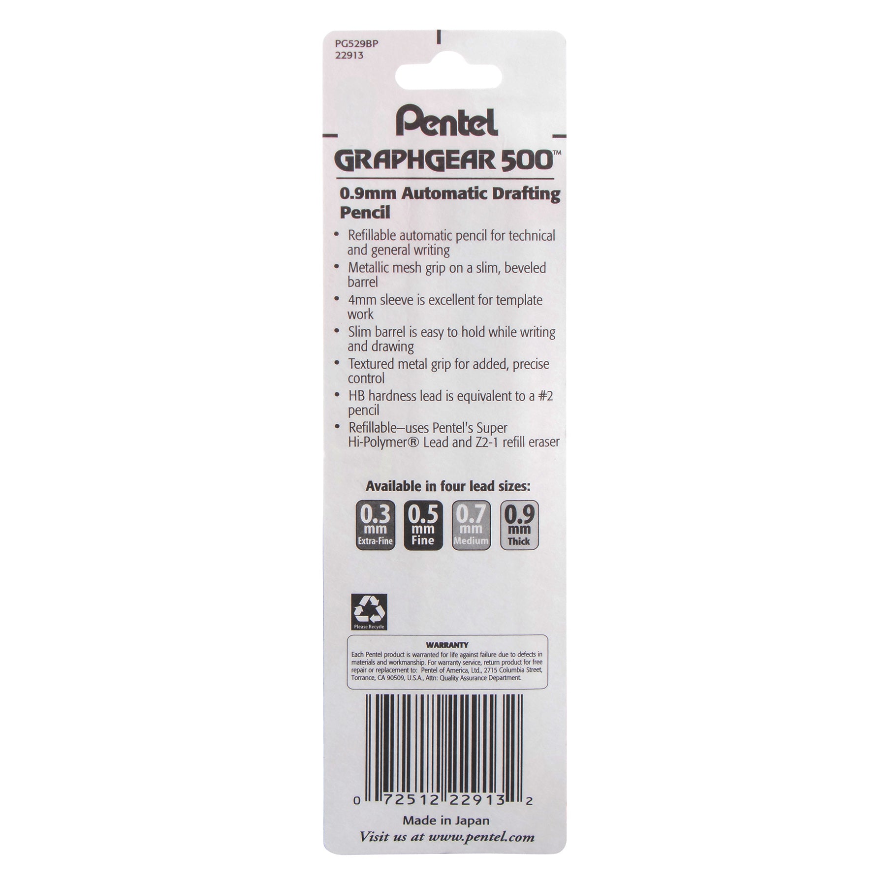 GraphGear 500 Automatic Drafting Pencil (0.9mm), Gray Barrel, 1 Count