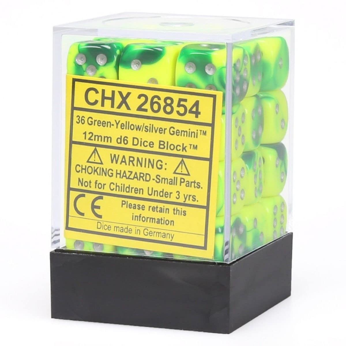 DND Dice Set-Chessex D&D Dice-12mm Gemini Green, Yellow, and Silver Plastic Polyhedral Dice Set-Dungeons and Dragons Dice Includes 36 Dice – D6, Various (CHX26854)
