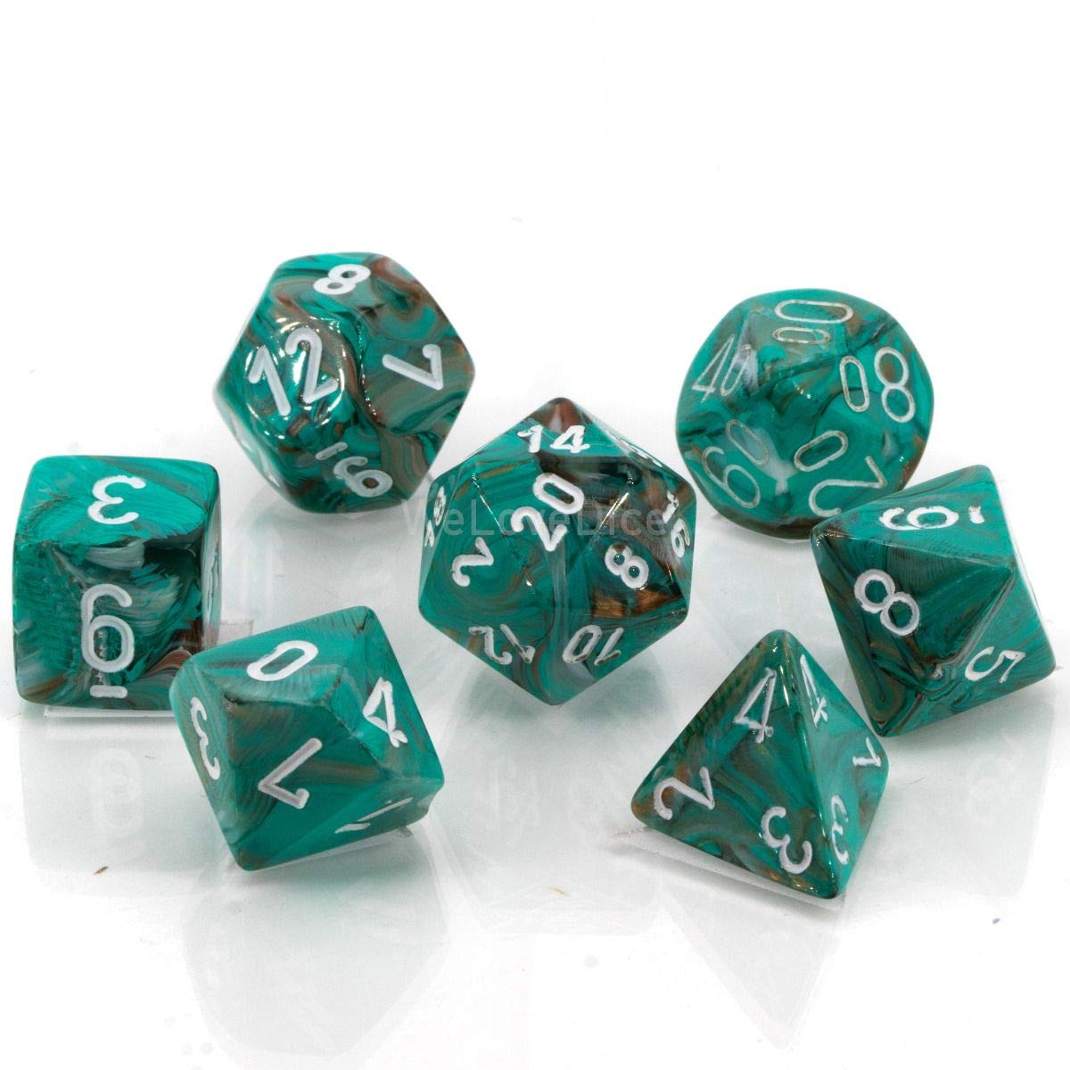 Chessex Marble Polyhedral Oxi-Copper - White 7-Die Set, Large (18mm - 25mm)