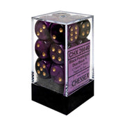 Chessex 16mm Gemini Black, Purple & Gold Polyhedral Dice Set – Compatible with Dungeons & Dragons, Pathfinder & Other Tabletop RPGs – Includes 12 D6 Dice (CHX26640), One Size