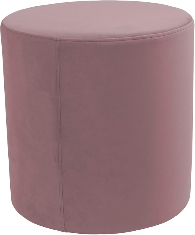Everyday 18" Round Microfiber and Faux Leather Ottoman, 19" Height - Mauve