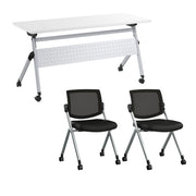 Bush Business Furniture Envision 60W Folding Training Table and 2 Folding Chairs in White - 59.45" Width x 23.54" Depth x 32.87" Height