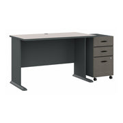 Bush Business Furniture Series A 48W Desk with Mobile File Cabinet in Slate and White Spectrum - 47.52" Width x 26.81" Depth x 29.66" Height
