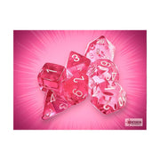 Chessex Dice Set – 16mm Translucent Pink/White Plastic Polyhedral Dice Set – Dungeons and Dragons D&D DND TTRPG Dice – Includes 7 Dice - D4 D6 D8 D10 D12 D20 D%