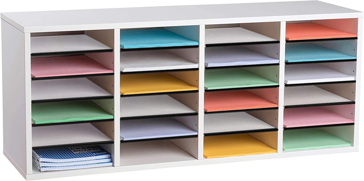 Wood Adjustable 24 Compartment Literature Organizer, White 2 Pack