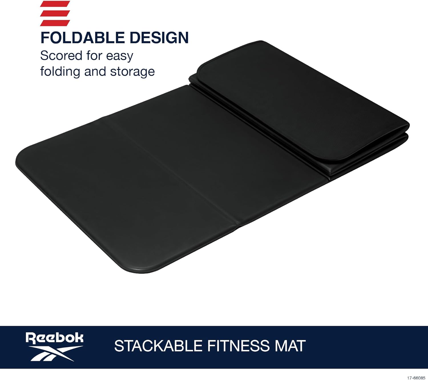 Reebok Vector Stackable Fitness Mat, 72" x 24" (Black), 12mm Foldable Yoga Mat for Floor Exercises and Stretching, EVA Foam with Comfortable Grip, 6 Panel Design, for Home Gym Workout