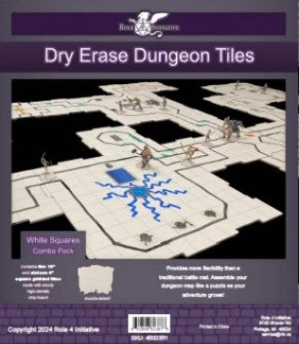 Dry Erase Dungeon Tiles, Combo Set of Five 10" and Sixteen 5" Interlocking Squares for Role-Playing and Miniature Tabletop Games