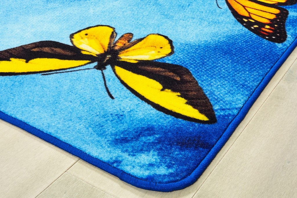 Beautiful Butterfly Seating Rug - 6ft x 9ft - Rectangle - Blue