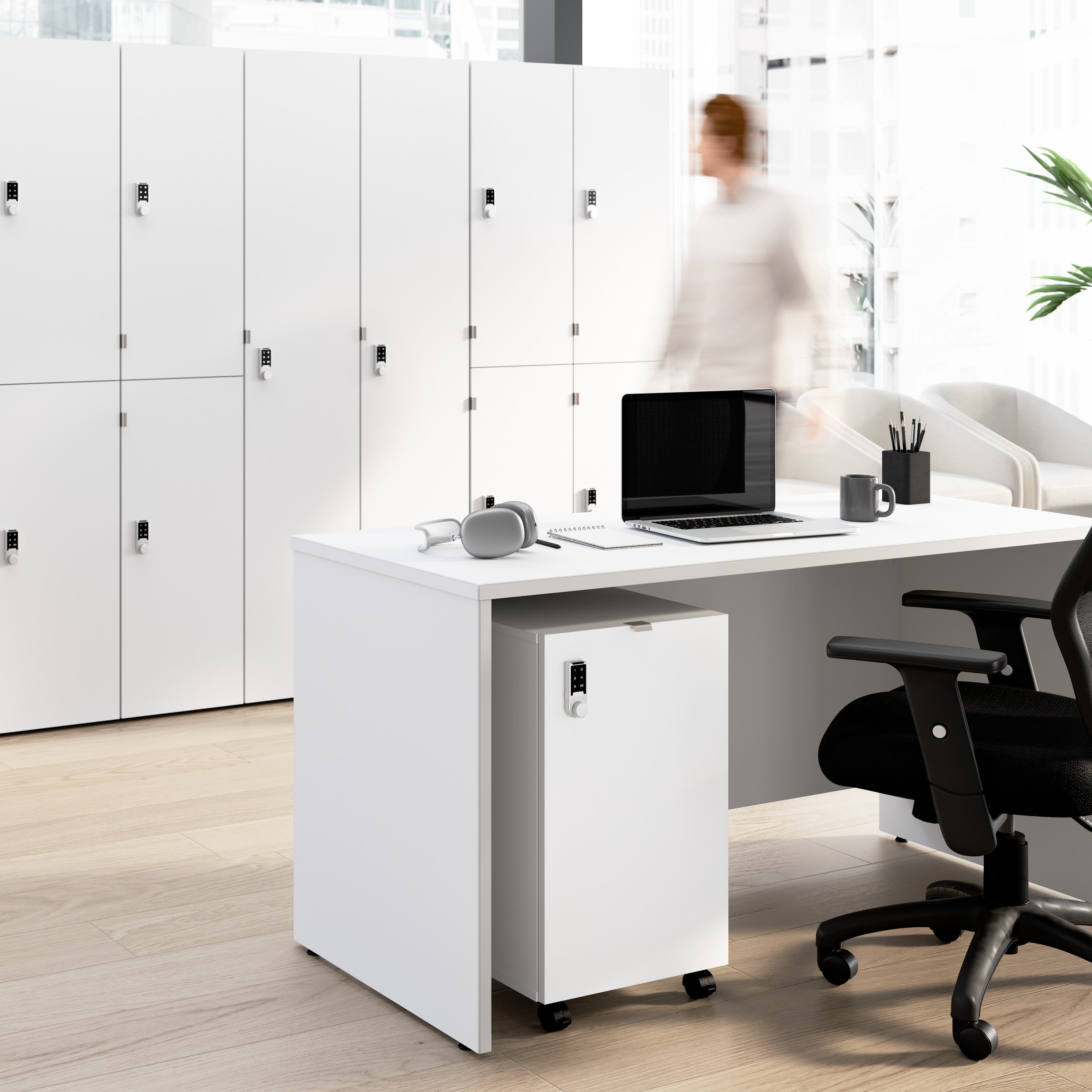 Bush Business Furniture Assure Mobile File Cabinet with Drawers and Keypad Lock in White - 15.65" Width x 20.24" Depth x 25.91" Height