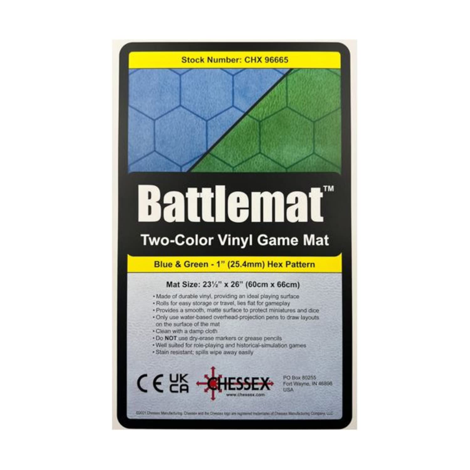 Chessex Play Mat – Mat: 1” Hex 2 Sided Blue/Green Battle mat Two Colour Playmat – Smooth & Tough – Compatible with Tabletop RPGs – Accessories for Game Night