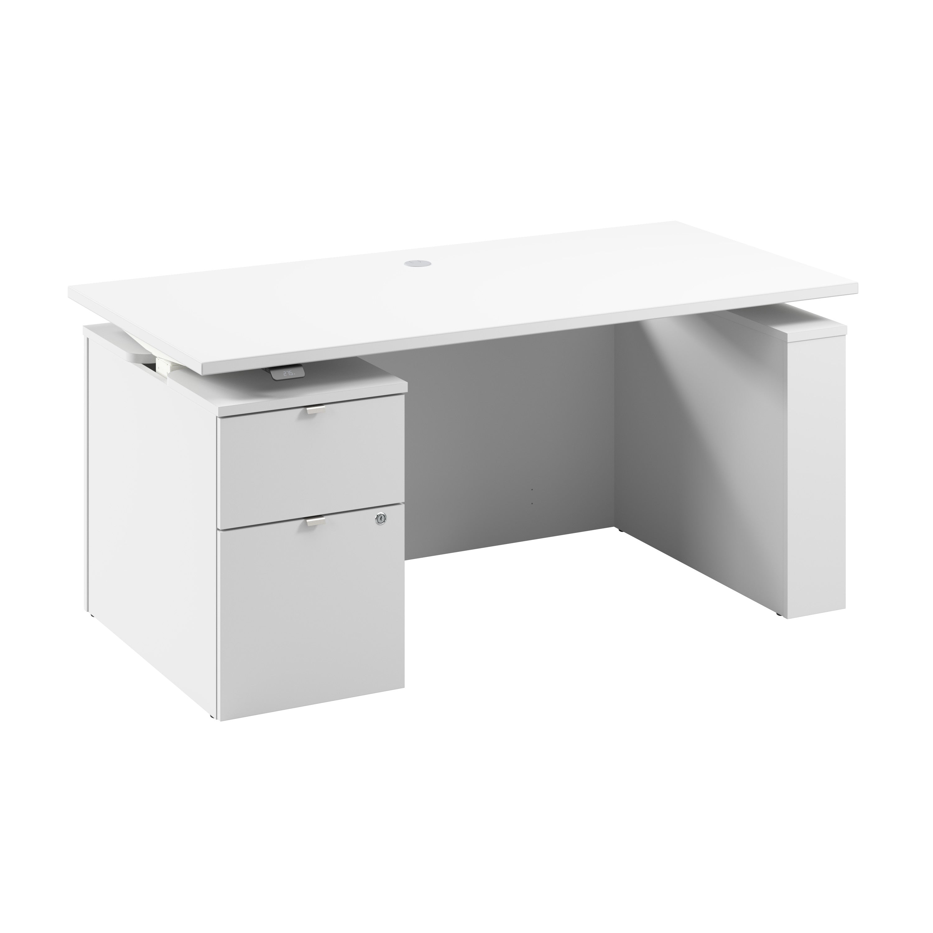 Bush Business Furniture Stratus&nbsp;60W x&nbsp;30D Eletric Height Adjustable Standing Desk with File Cabinet in White with White Base - 59.45" Width x 29.37" Depth x 27.44" Height