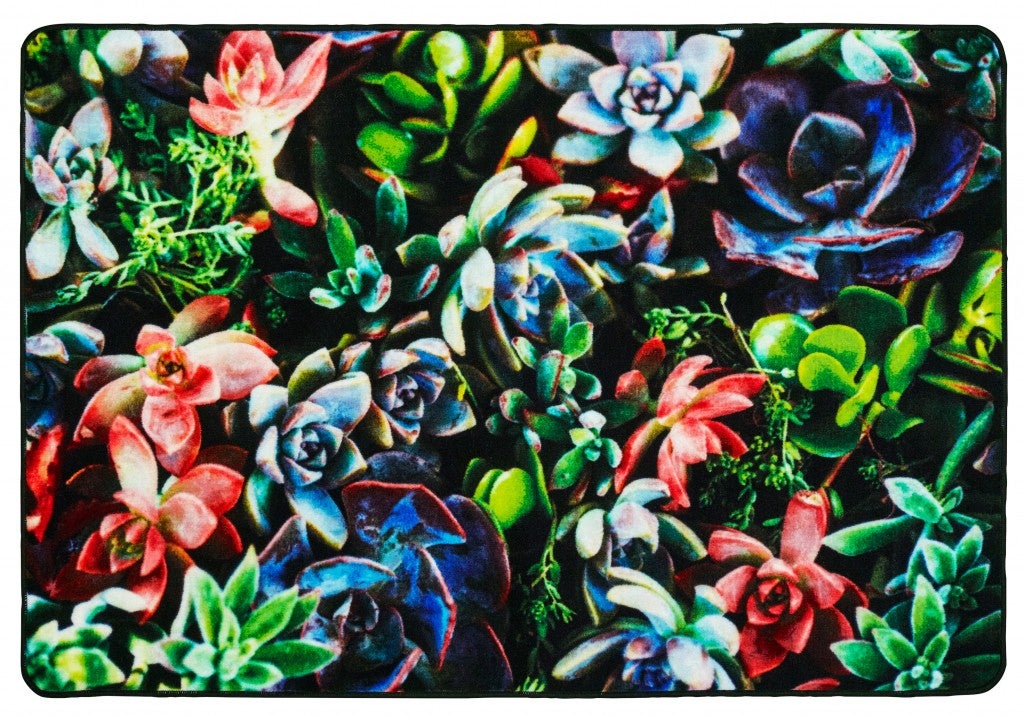 Succulent Garden Rug - 3ft x 5ft - Rectangle - Green