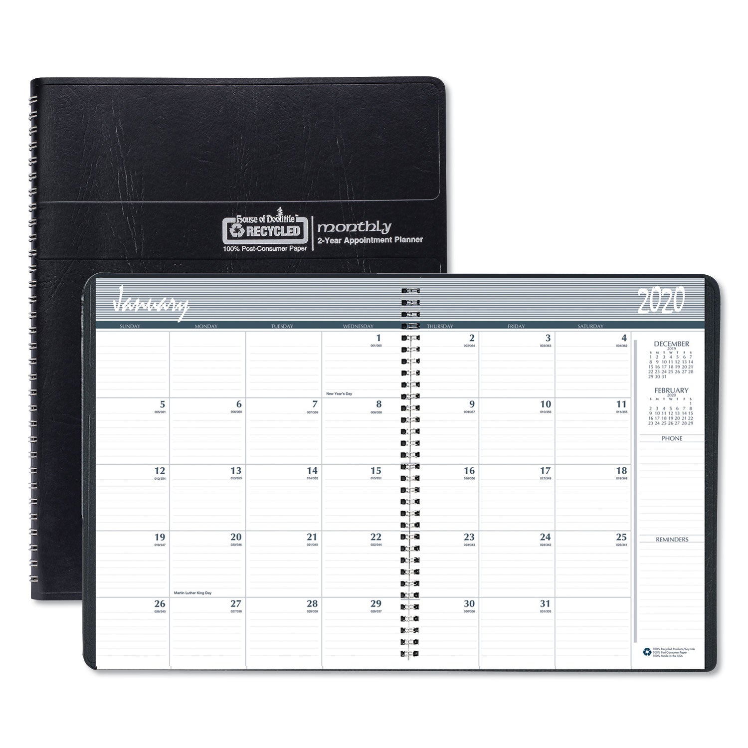 Regular - Monthly - 24 Month - January 2026 to December 2027 - Blue Sheet - Wire Bound - Black Cover - International Holiday, Reference Calendar - 1 Each