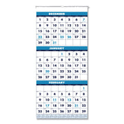 Monthly - 14 Month - December 2025 to January 2027 - 3 Month Single Page Layout - 12 1/4" x 27" Sheet Size - Wire Bound - Blue - Paper - 26" Height x 12.3" Width - Eyelet - 1 Each