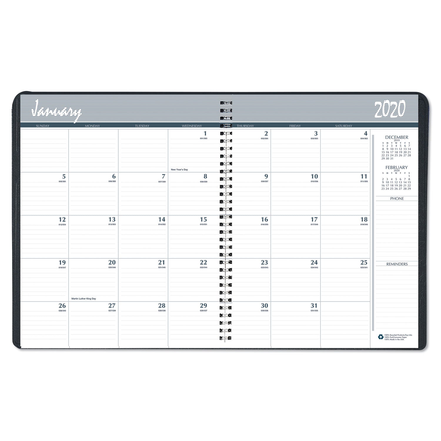 Regular - Monthly - 24 Month - January 2026 to December 2027 - Blue Sheet - Wire Bound - Black Cover - International Holiday, Reference Calendar - 1 Each
