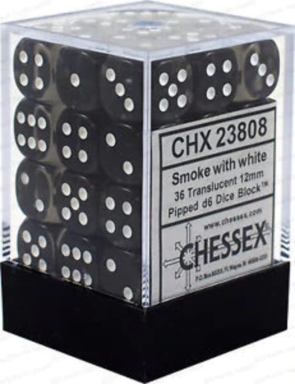 DND Dice Set-Chessex D&D Dice-12mm Translucent Smoke and White Plastic Polyhedral Dice Set-Dungeons and Dragons Dice Includes 36 Dice – D6