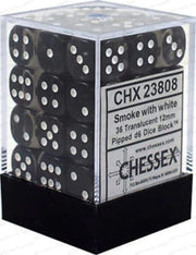 DND Dice Set-Chessex D&D Dice-12mm Translucent Smoke and White Plastic Polyhedral Dice Set-Dungeons and Dragons Dice Includes 36 Dice – D6