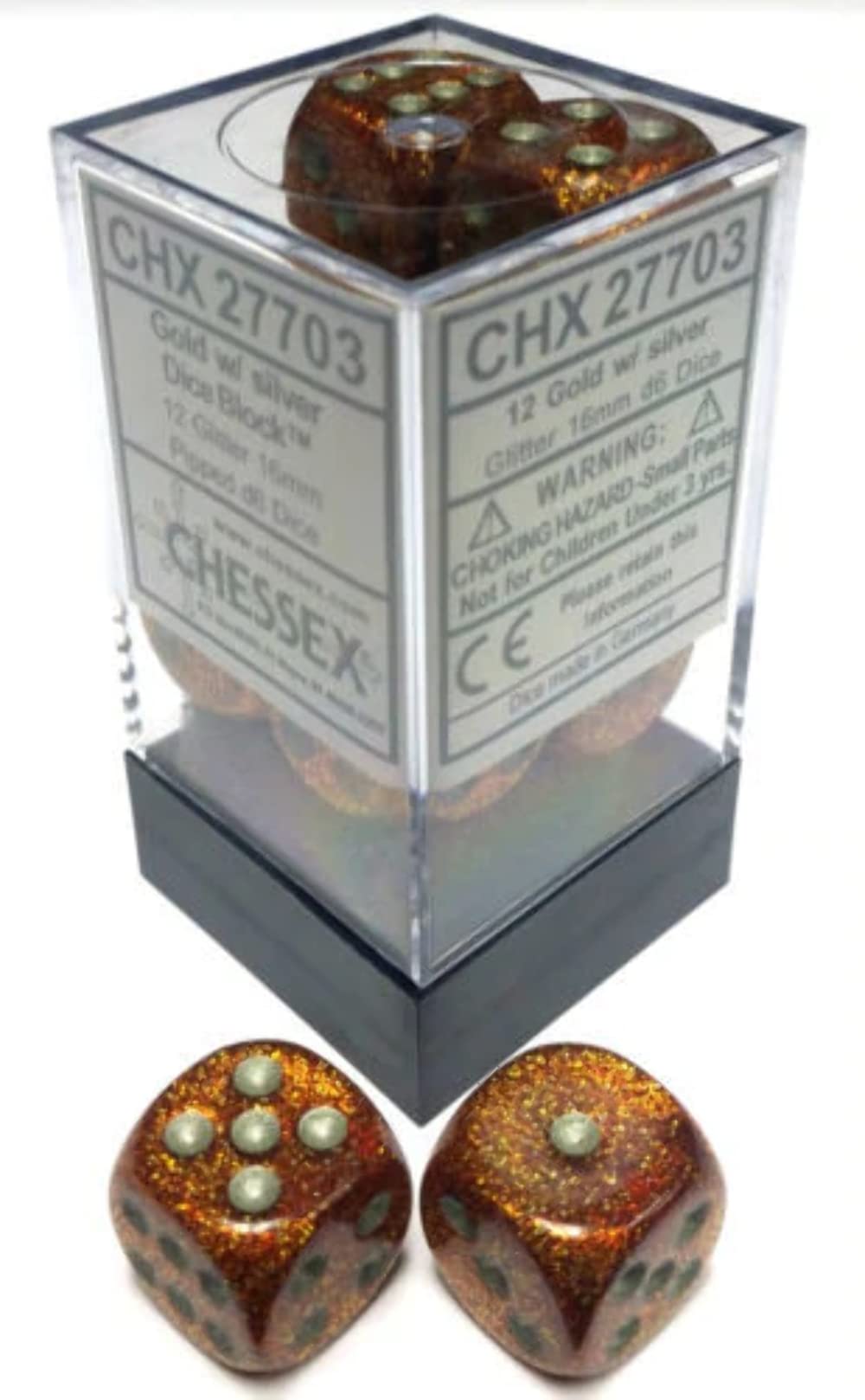 DND Dice Set-Chessex D&D Dice-12mm Glitter Gold and Silver Plastic Polyhedral Dice Set-Dungeons and Dragons Dice Includes 12Dice - D6 (CHX27703)