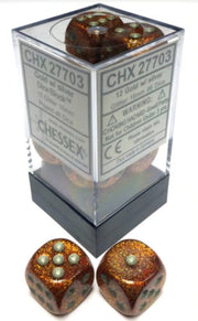 DND Dice Set-Chessex D&D Dice-12mm Glitter Gold and Silver Plastic Polyhedral Dice Set-Dungeons and Dragons Dice Includes 12Dice - D6 (CHX27703)