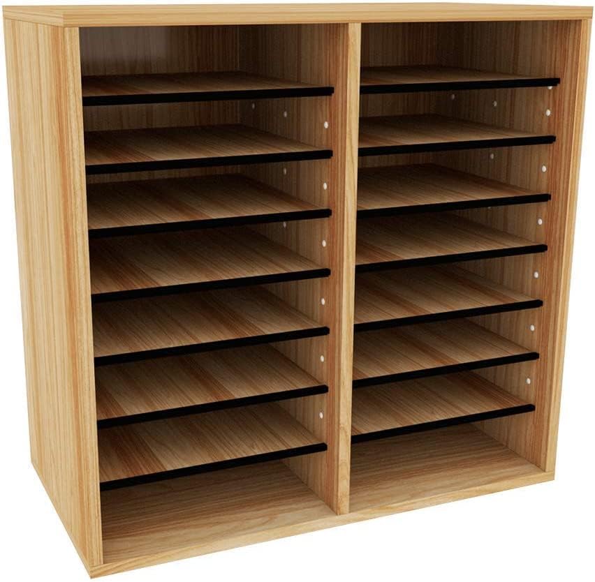 16-Compartment Wood Adjustable Paper Sorter Literature File Organizer, Medium Oak