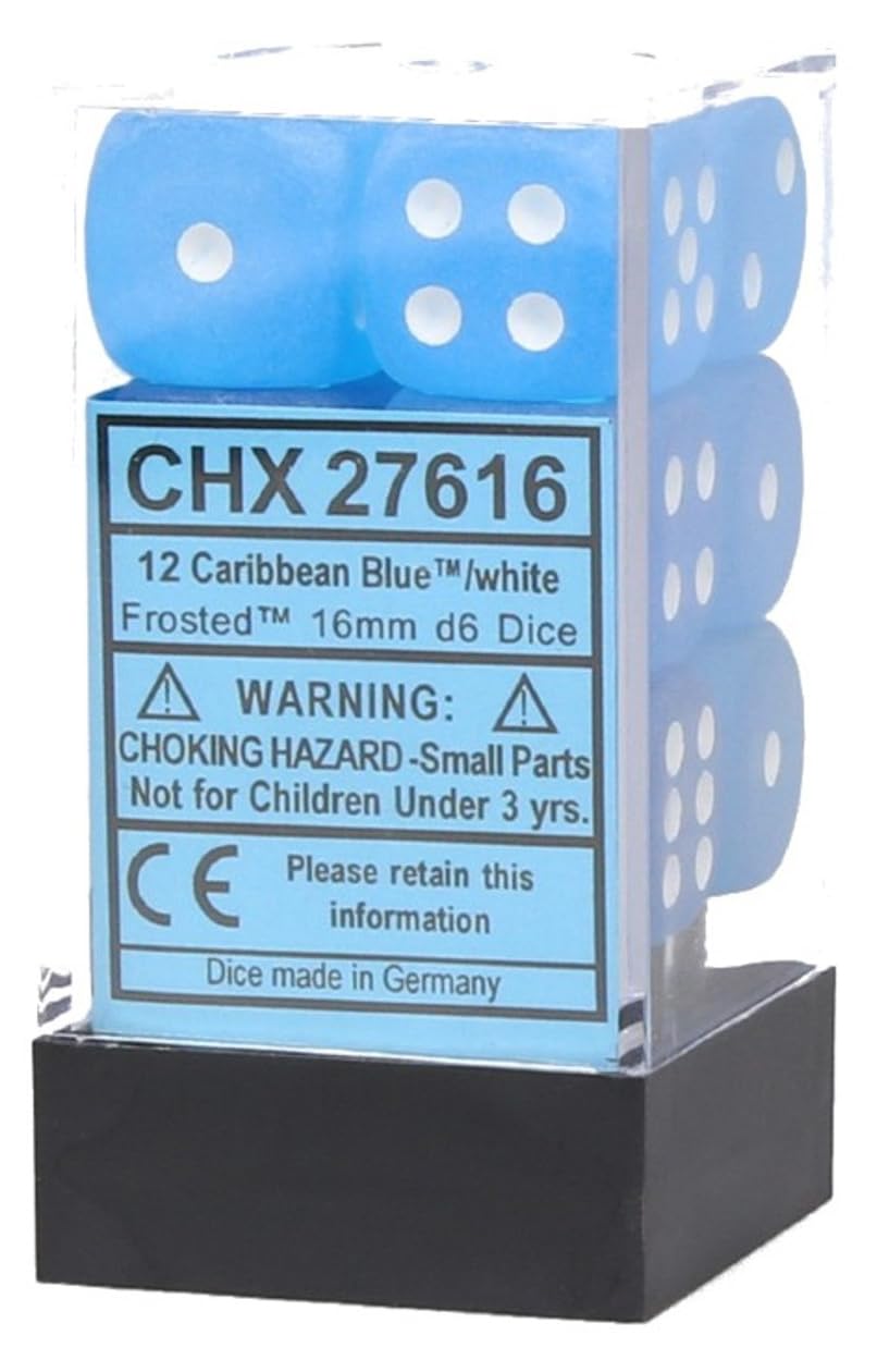 Chessex DND Dice Set D&D Dice-16mm Frosted Caribbean Blue Plastic Polyhedral Dice Set-Dungeons and Dragons Dice Includes 12 Dice – D6