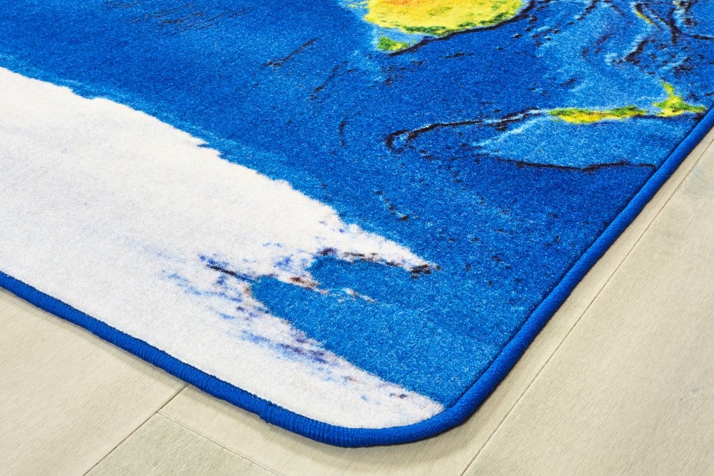 Learn Our Earth Map Rug - 6ft x 12ft - Rectangle - Blue