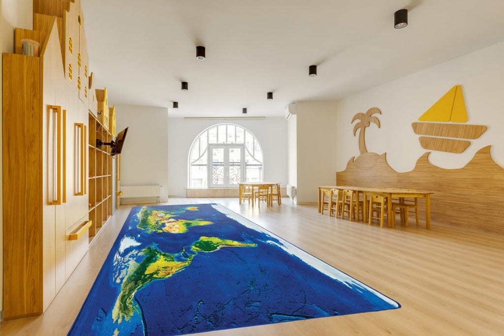 Learn Our Earth Map Rug - 6ft x 12ft - Rectangle - Blue