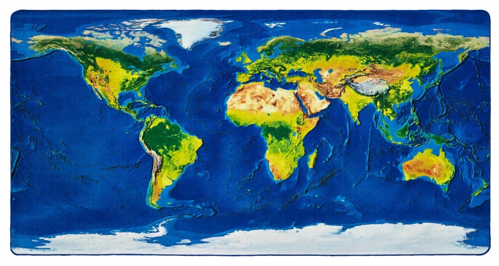 Learn Our Earth Map Rug - 6ft x 12ft - Rectangle - Blue